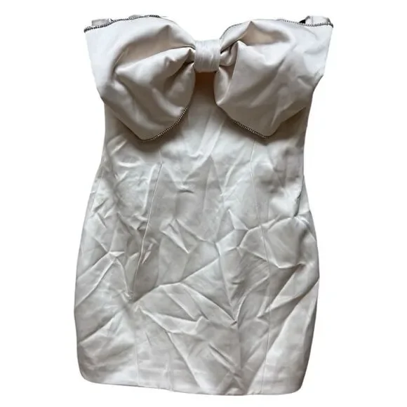 House of CB Ariella Ivory Satin Crystal Embellished Bow Dress. Sz M. NWT - Picture 2 of 15